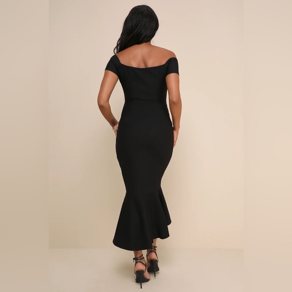 Lulus Black Off Shoulder Trumpet Midi Dress Size M NWT - Picture 9 of 12